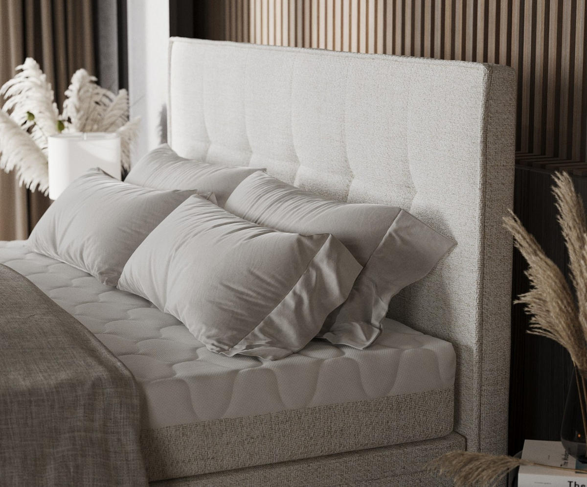 BOXBETT Arivo 160/200 cm Creme im Neve Stoff - Creme/Schwarz, Holz/Holzwerkstoff (160/200cm) - AltaBeds