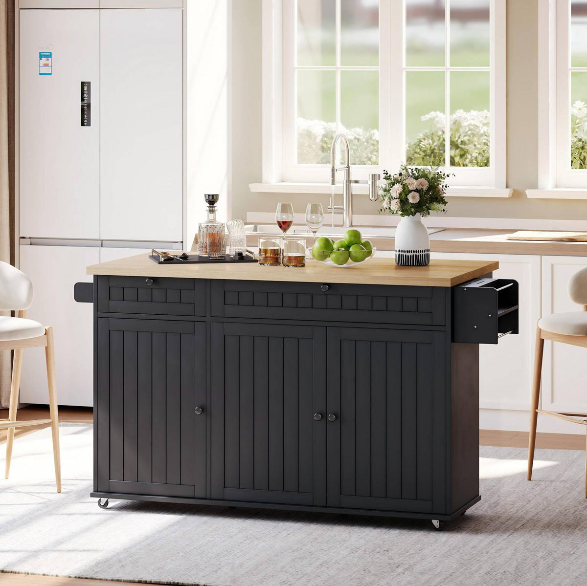 KÜCHENINSEL mit klappbarer Arbeitsplatte 137 cm MDF Natur/Schwarz - Schwarz, Holz (70/89.5/137cm) - Beauniv
