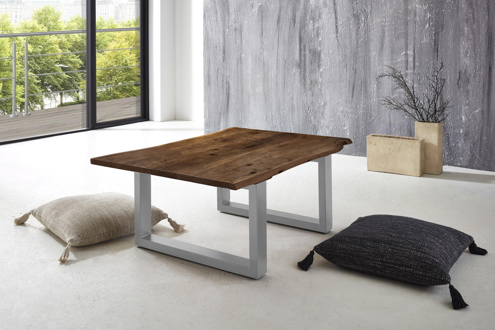 Thumbnail - SAM Couchtisch, Walnuss, Silber, Holz, Echtholz,Akazie, Rechteckig,Rechteckig, U-Form, 120x40x80 cm, Wohnzimmer, Wohnzim...