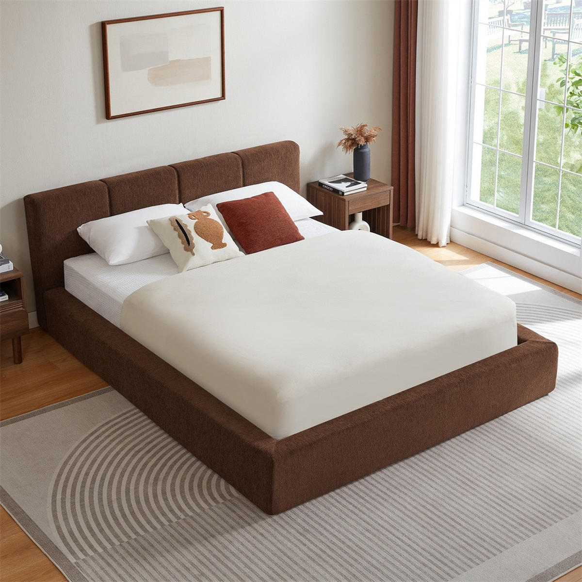 POLSTERBETT 160x200 cm mit gepolstertem Kopfteil - Lattenrost - ohne Matratze - Braun - Braun, Textil (160/200cm) - DELFA