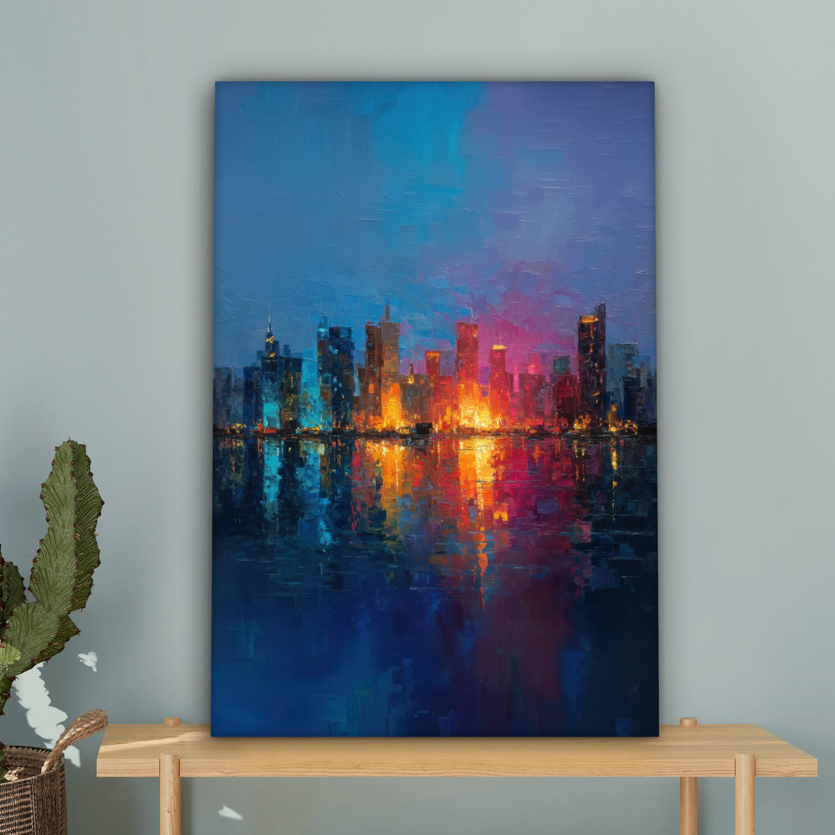 LEINWANDBILD Skyline - Pinselstriche - Dunkelblau - Leuchtend Wanddeko Schlafzimmer 60x90 cm - Blau, Textil (60/90cm) - MuchoWow