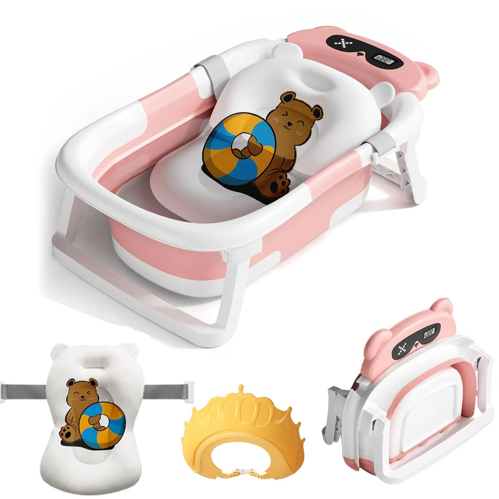 BABYBADEWANNE faltbare mit Badekissen, Thermometer, Duschhaube, Duschbürste, Typ 2 Rosa - Pink, Kunststoff (63/42cm) - Kaket