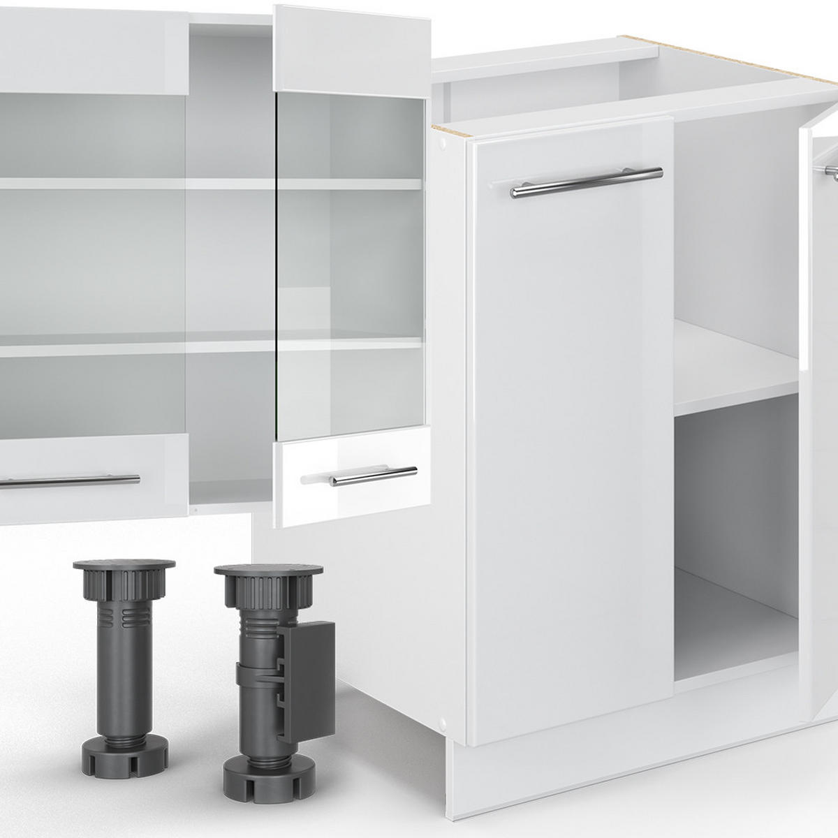 KÜCHENZEILE Fame-Line Weiß Hochglanz/Weiß 300 cm mit Hochschrank AP Anthrazit - Weiß Hochglanz/Weiß, Holzwerkstoff (300/81.6/60cm) - Vicco