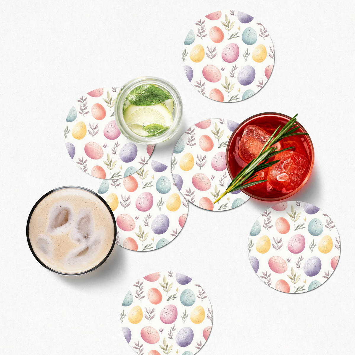 GLASUNTERSETZER Eier - Bunt - Muster 10x10 cm - Weiß, Naturmaterialien (10/0.2cm) - MuchoWow