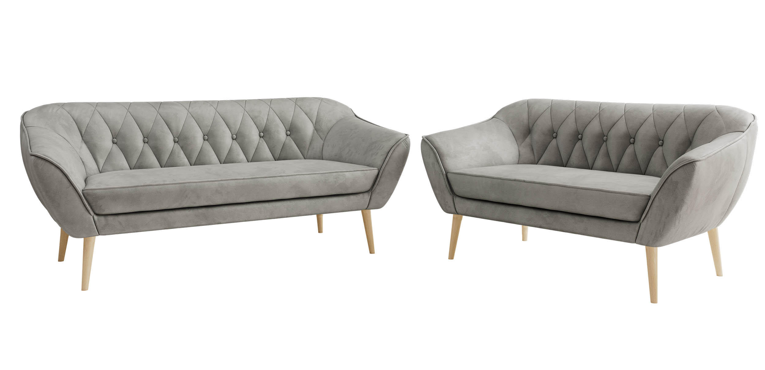 SEDACIA ZOSTAVA 3+2 PIRS - Svetlosivá Samet - Drevené nohy - farba buka/svetlosivá, kompozitné drevo/textil (180/75/74cm) - MKS