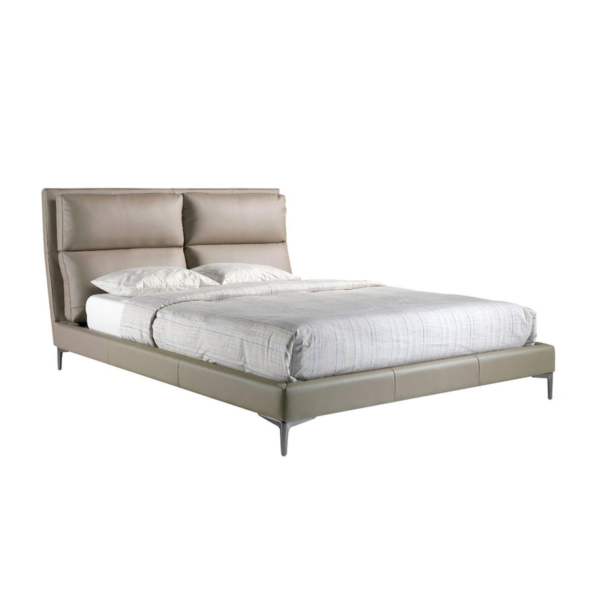 BETT Nerzfarbenes Kunstlederbett 176/240/107 cm - Taupe/Edelstahlfarben, Leder (160/200cm) - ANGEL CERDA