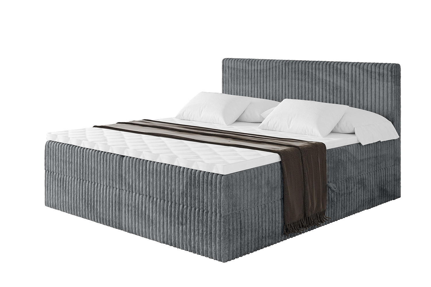 BOXBETT mit Matratze H3 und Lattenrost - TOLO - 140x200 Cord - Dunkelgrau - Dunkelgrau, Holzwerkstoff/Kunststoff (140/200cm) - ALTDECOR