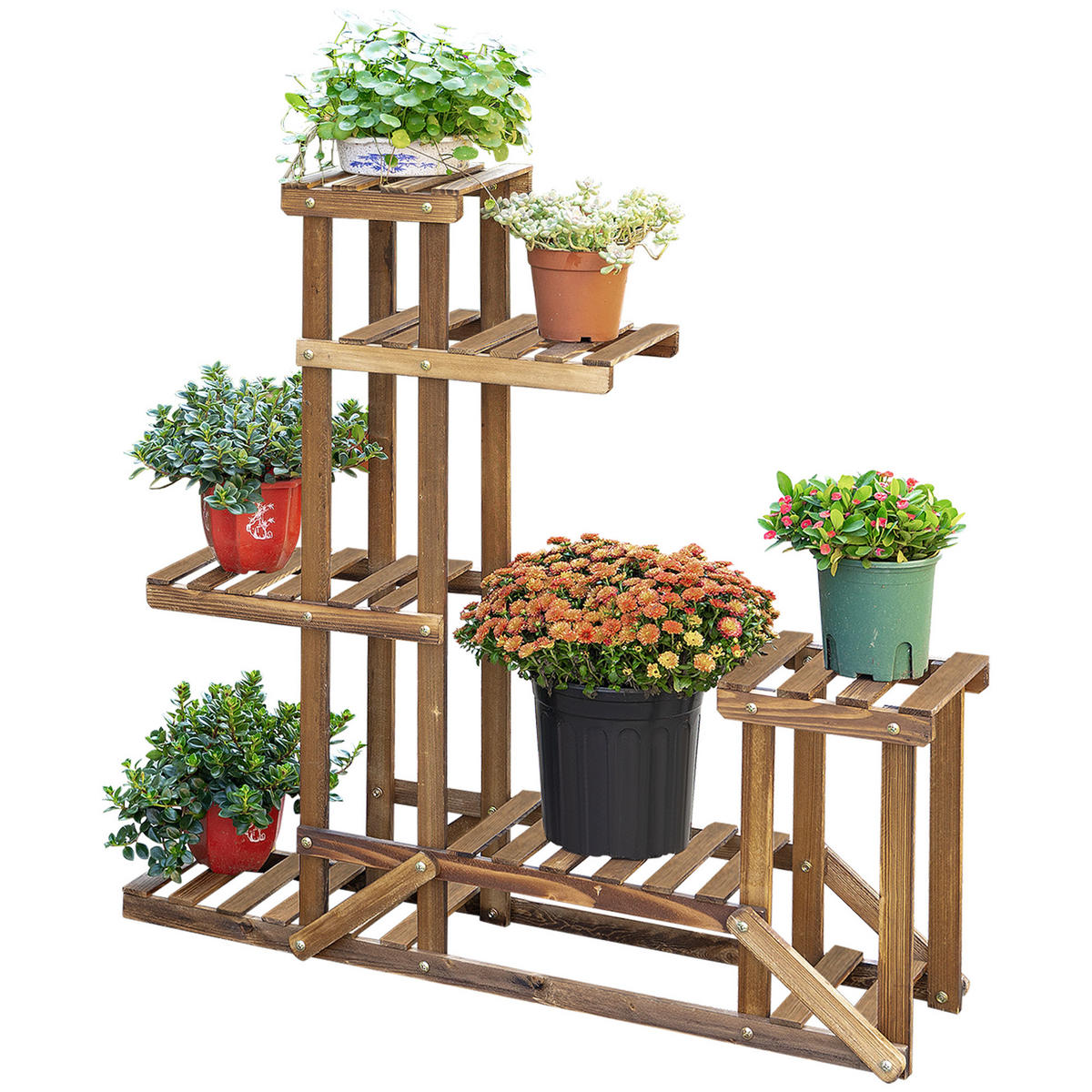 BLUMENSTÄNDER DE-05327 6 Ebenen, Massivholz verkohlt Natur - Naturfarben, Holz (98/28/96.5cm) - ComfortXL