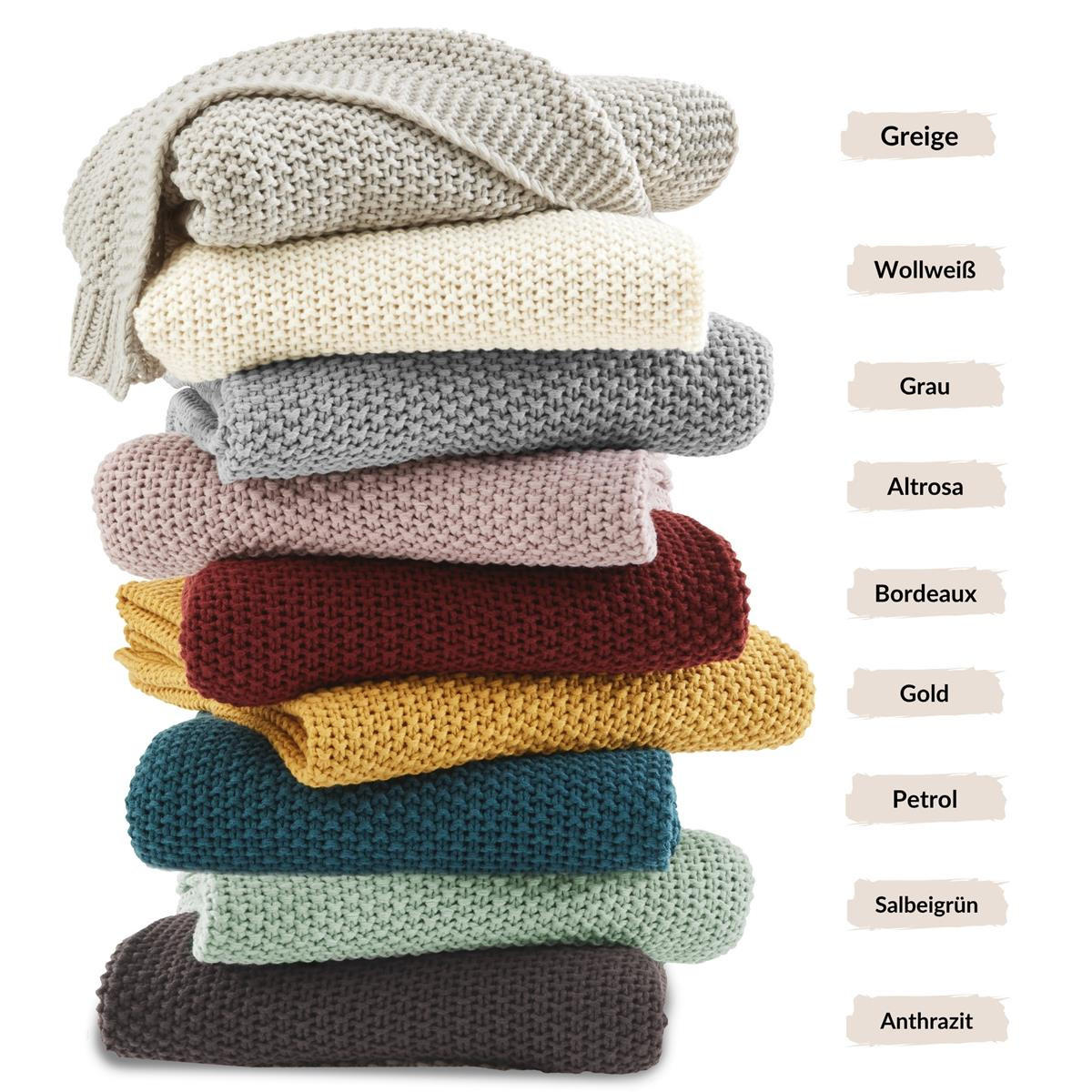 STRICKDECKE 130x170 cm, Kuscheldecke aus 100% Polyacryl, Flauschige Wohnzimmer Wohndecke für Sofa, Bett, Couch - Salbei Grün - Grün, Textil (130/170cm) - Carpe Sonno