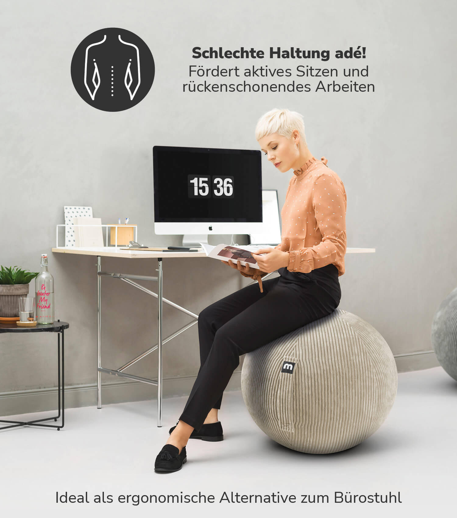 SITZBALL Der Sportliche - Beige, Textil (65/65/65cm) - Mokebo