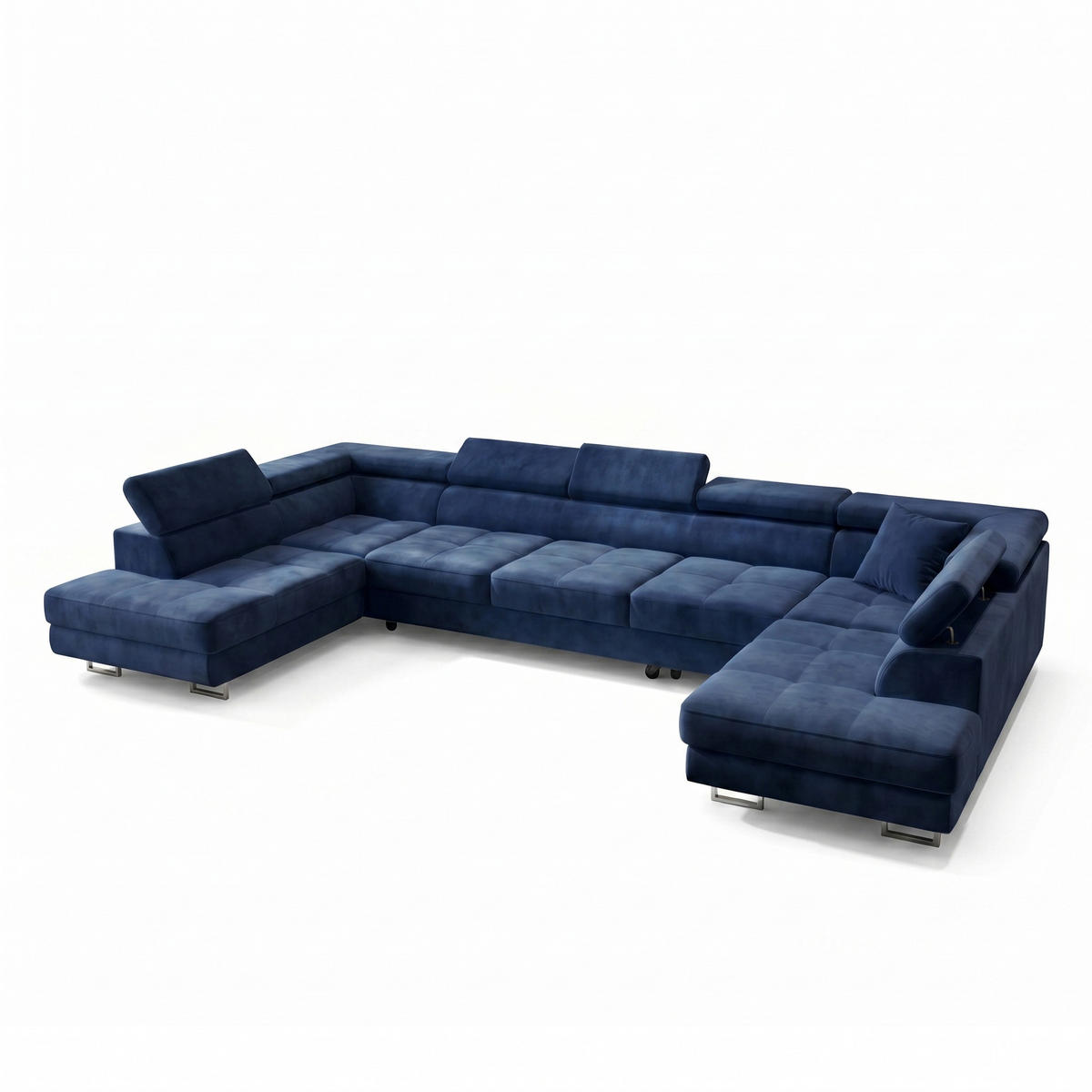 ECKSOFA U-Form WILD MAXI U2 mit Schlaffunktion 125x329 Velours Dunkelblau - Chromfarben/Dunkelblau, Holz/Textil (400/90/203cm) - Muffo
