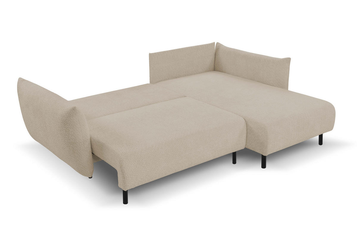 ECKSOFA ADEL mit Schlaffunktion und Bettkasten, L-förm, Metallbeine, verstellbar lose Rückenkissen, freistehend, RECHTS, 257x171x90 cm, Beige - Beige, Holz/Textil (257/171cm) - DomoHome
