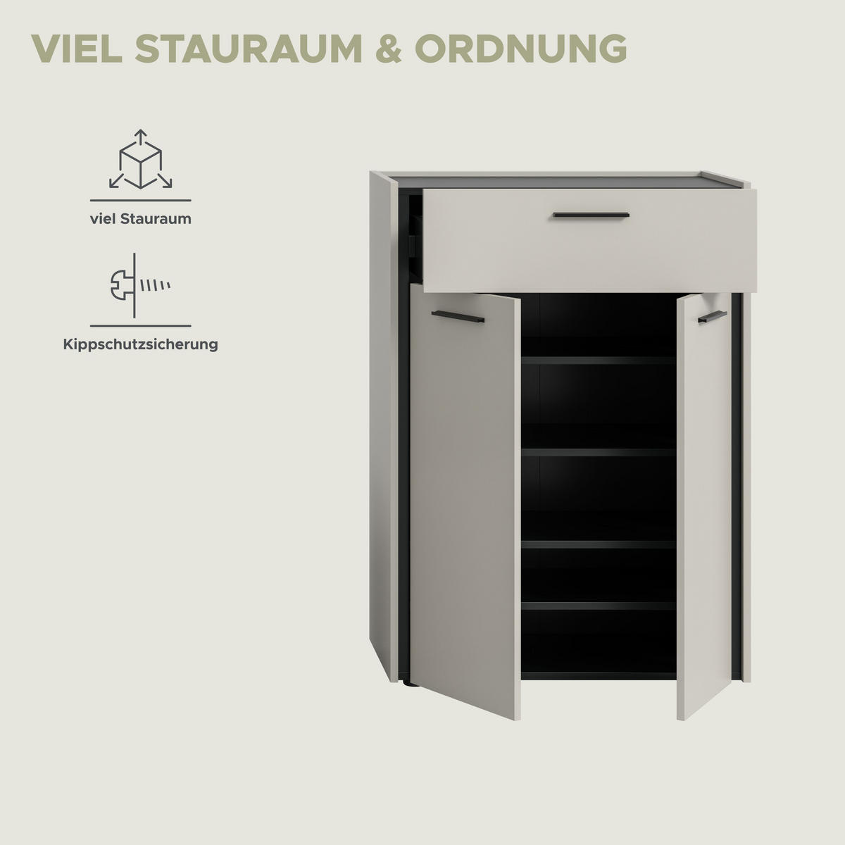 SCHUHKOMMODE Emil Kaschmir 75/37/106 cm - Beige, Holzwerkstoff (75/106/37cm) - Xonox