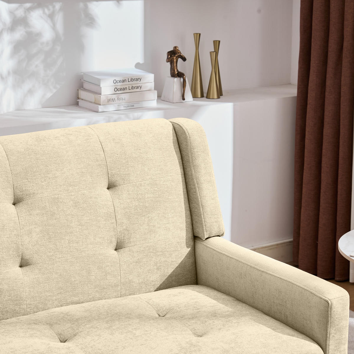 2-SITZER SOFA Leinen Beige mit Tufting - Beige, Holz/Holzwerkstoff (119/88/75cm) - WISHDOR