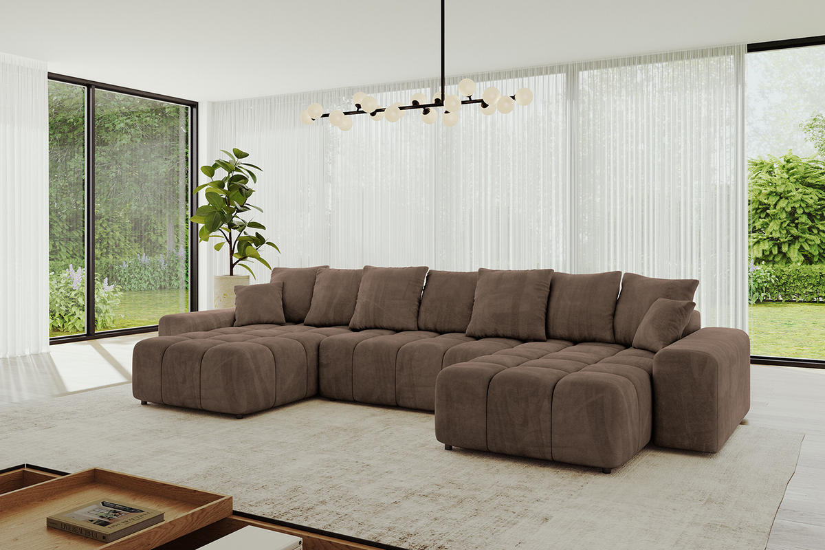 WOHNLANDSCHAFT ENIL-U 390x175x84 Braun Velours - Braun, Holzwerkstoff/Kunststoff (390/84/175cm) - ALTDECOR