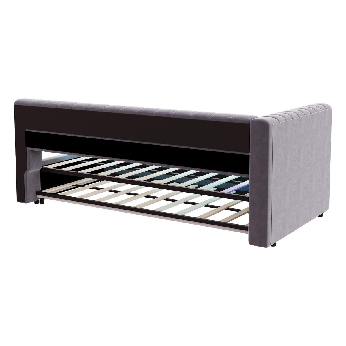 AUSZIEHBETT 90/180/200 cm DE-01672, in Hellgrau, mit LED-Beleuchtung und USB-Ladeanschluss - Hellgrau, Metall (90/200cm) - ComfortXL