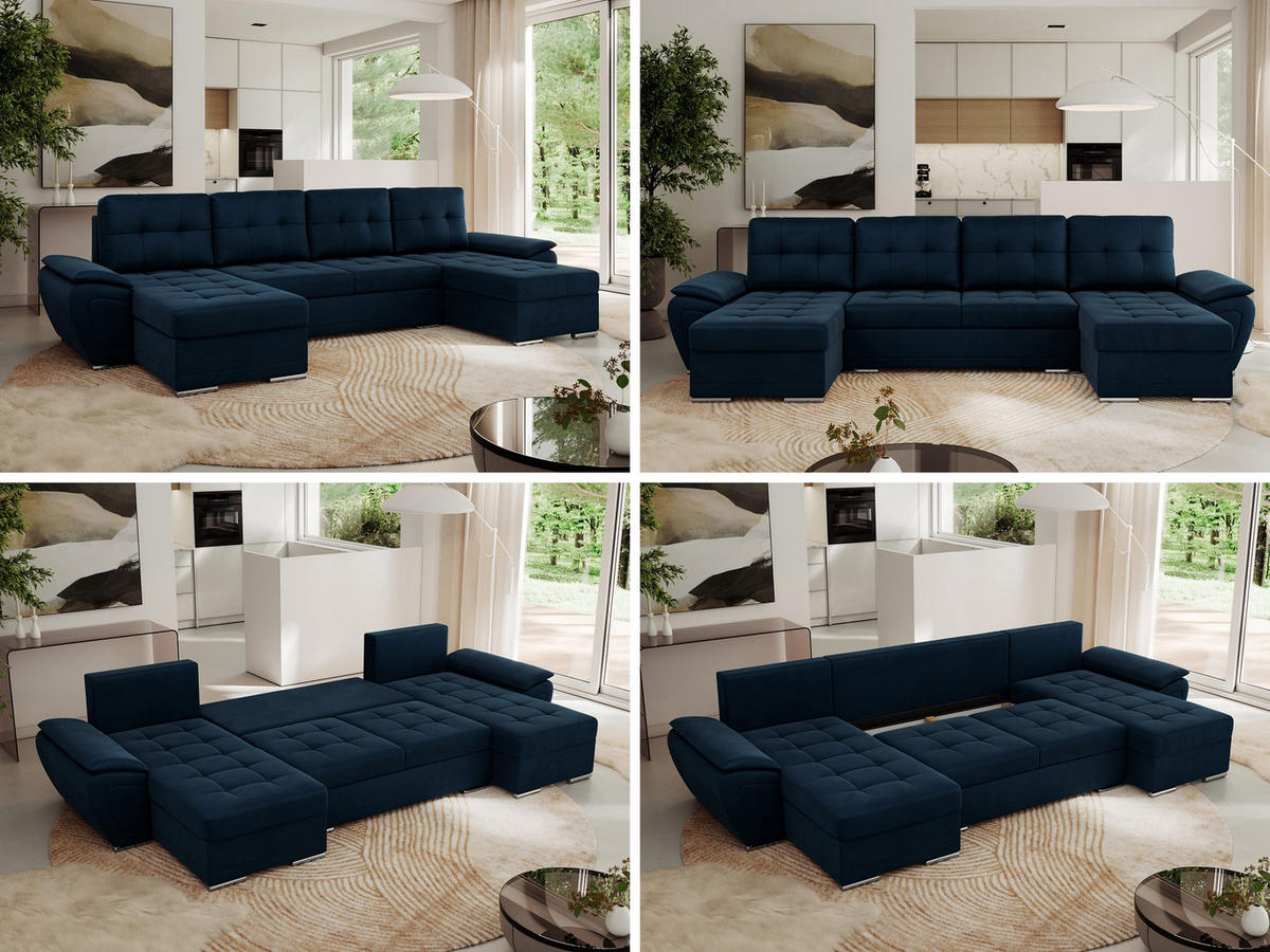 WOHNLANDSCHAFT UMBRIA U Dunkelblau Velvet - Dunkelblau/Grau, Textil/Metall (336/85/157cm) - MKS