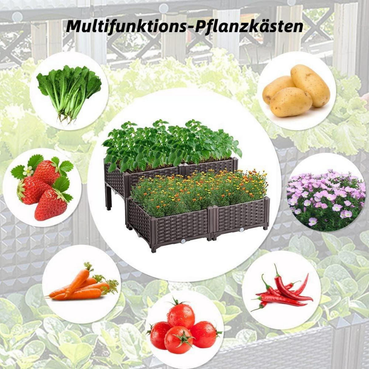 HOCHBEET Kunststoff-Rattan Braun 80 x 80 x 23-38 cm - Braun, Kunststoff (80/38/80cm)