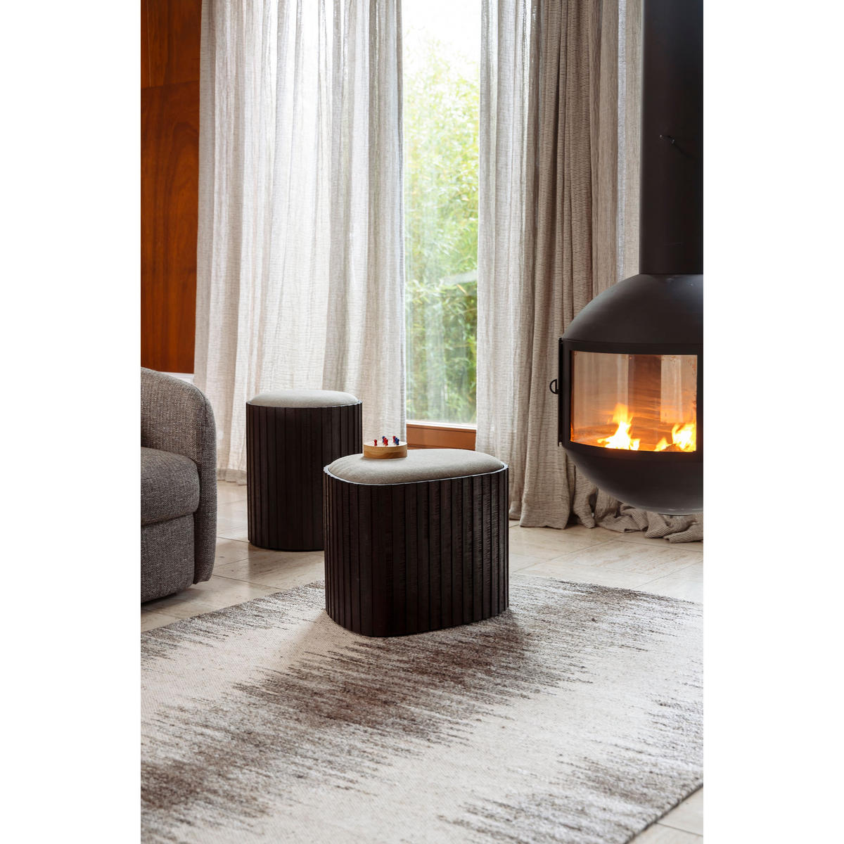 SITZHOCKER Bay Mit Stauraum Organisch Rund - Beige/Braun, Holz (40/48/40cm) - Dutchbone
