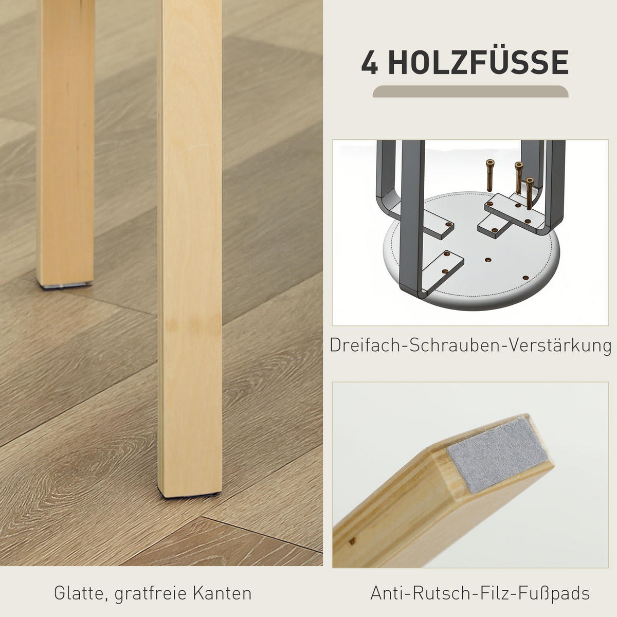 ESSZIMMERHOCKER 4er Set Stapelhocker Runde Hocker, Cremeweiß - Weiß, Holzwerkstoff (40/45/40cm) - HOMCOM
