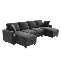 WOHNLANDSCHAFT Chenille Grau mit Stauraum, USB und Type-C - Grau, Holzwerkstoff/Kunststoff (284/84/135cm) - WISHDOR