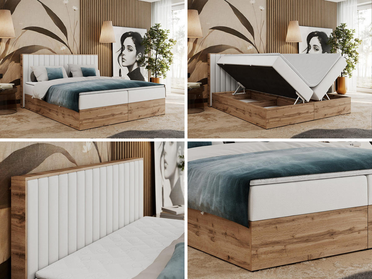 BOXBETT ALBERO 4 - 160/200 Weiß Kunstleder - H3 - Weiß, Holz/Textil (160/200cm) - MKS