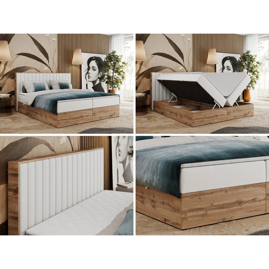 Thumbnail - MKS Boxbett, Weiß, Textil, 2-Sitzer, H4, 7-Zonen, Rechteckig, 140x200 cm, Schlafzimmer, Betten, Boxspringbetten