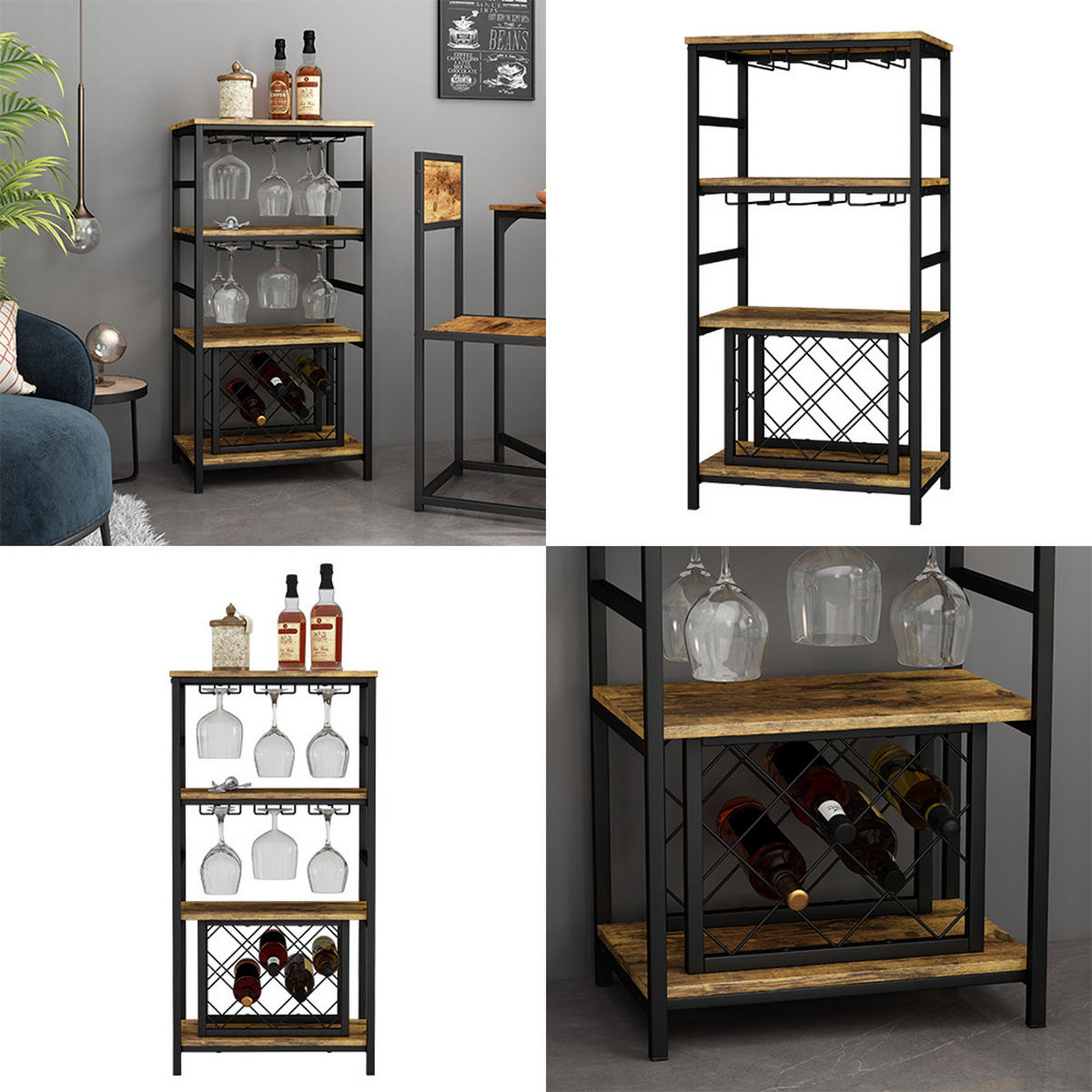 WEINREGAL Vela Eiche rustikal 50 x 100 cm mit Glashalter - Wildeiche, Holzwerkstoff (50/100/35cm) - Vicco