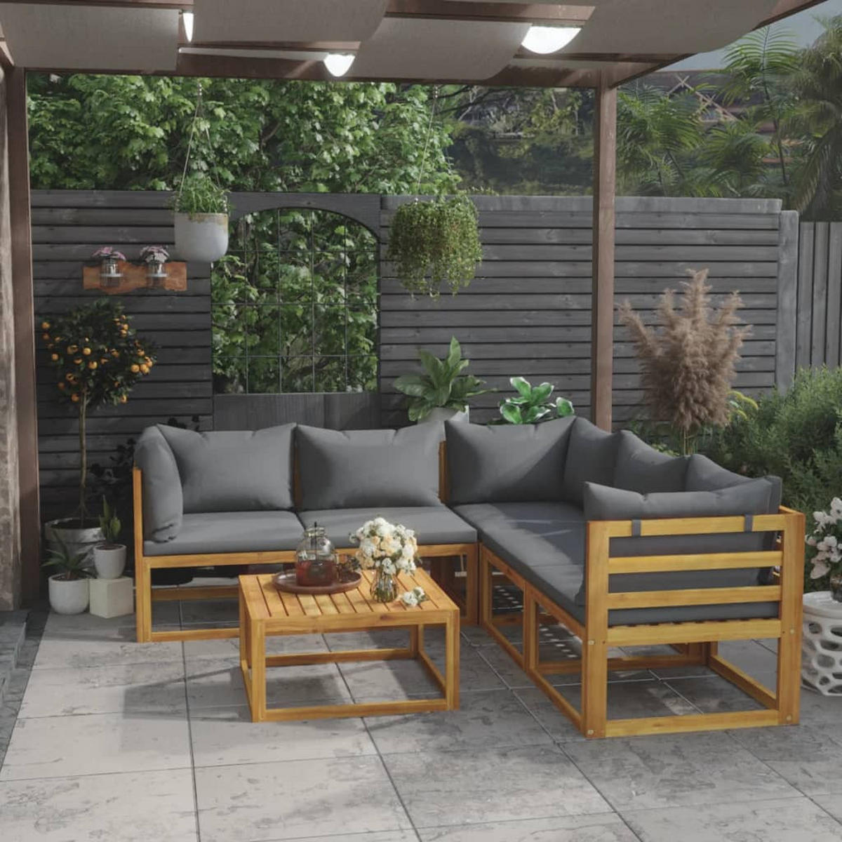 GARTENSET Regazzi 6-teilig - Grau, Holzwerkstoff - Nettlife