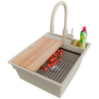 GRANITSPÜLE Oslo Pocket, 2-er set Beige 43/53 cm 1 Becken + Küchenarmatur 38/14 cm + Ablauf-Set + Küchenzubehörset ab 45er Unterschrank - Chromfarben/Beige, Kunststoff (43/20/53cm) - Primagran