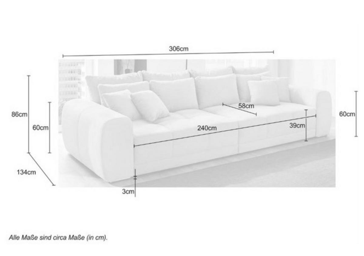 BIG-SOFA Federkern B306/T134/H86 cm, Liegefläche 120x240 cm, Cord Braun Taupe / 15174 - Taupe/Chromfarben, Textil/Metall (306/86/134cm) - luma-home