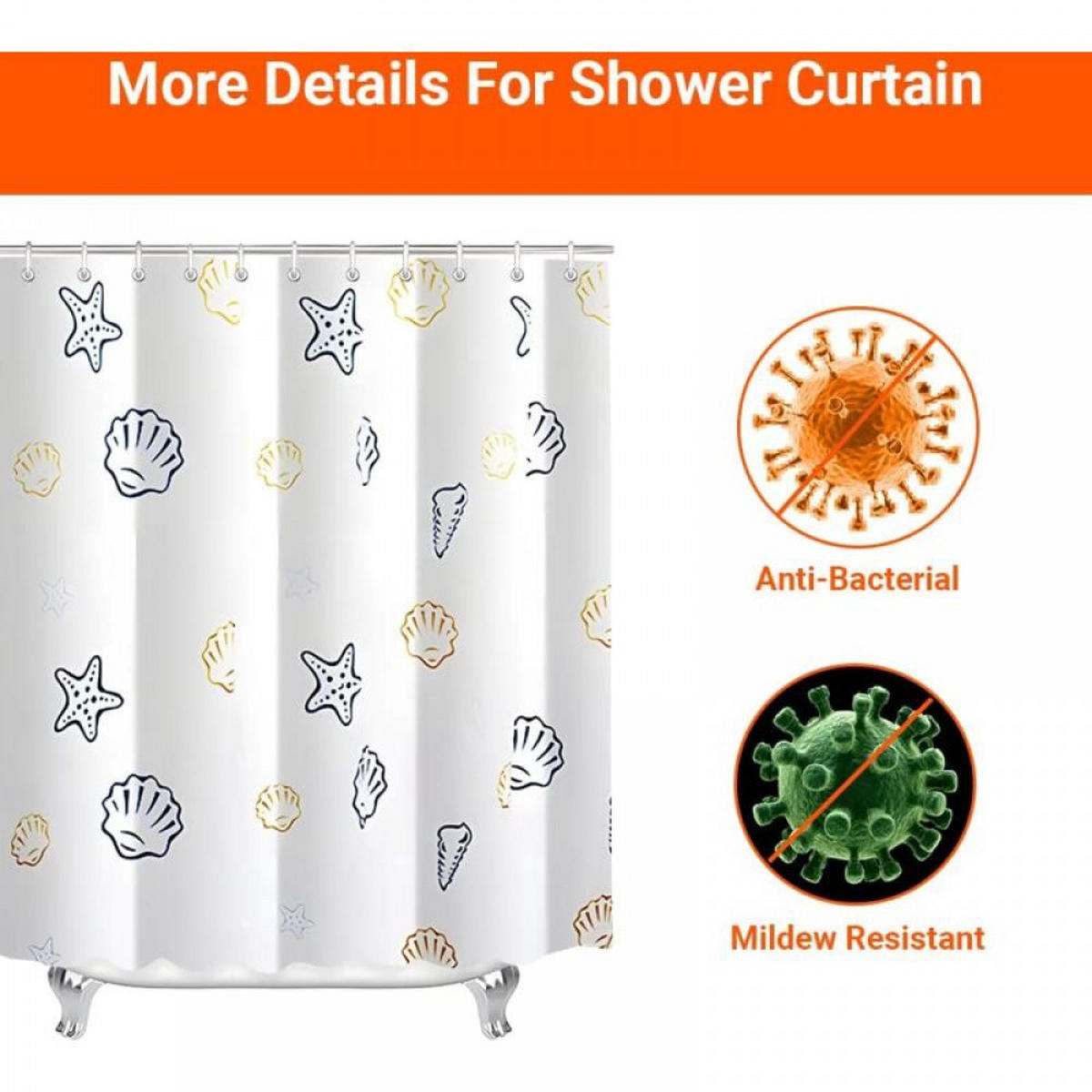 DUSCHVORHANG Ozean Muster Polyester wasserdicht schimmelresistent mit Ringen Badezimmer - Weiß, Textil (180/80cm) - MCBOSON