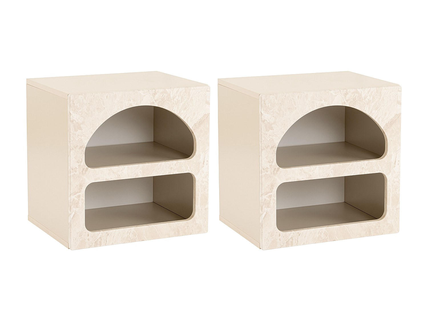 2ER-SET Nachttische mit Stauraum - Marmor-Optik Beige - LUELA - Beige, Holz (50/50/40cm) - Vente-Unique