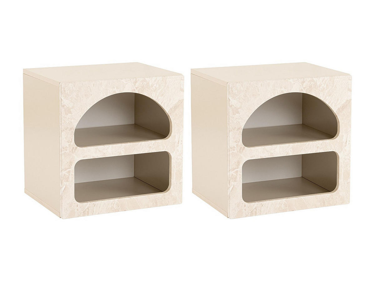 2ER-SET Nachttische mit Stauraum - Marmor-Optik Beige - LUELA - Beige, Holz (50/50/40cm) - Vente-Unique