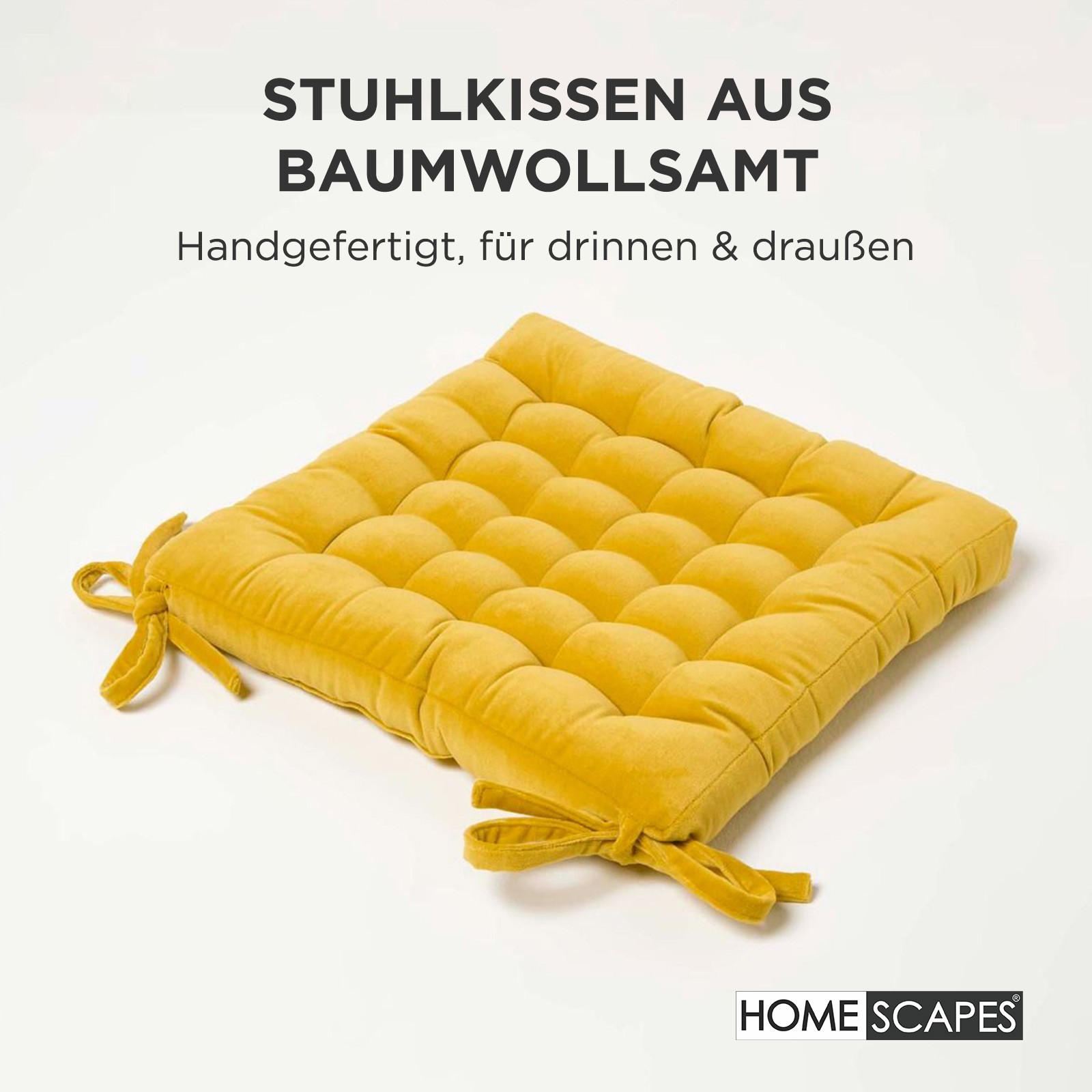 STUHLKISSEN Samt 4er-Set senfgelb 40/40/5 cm - Gelb, Textil (40/40/5cm) - Homescapes