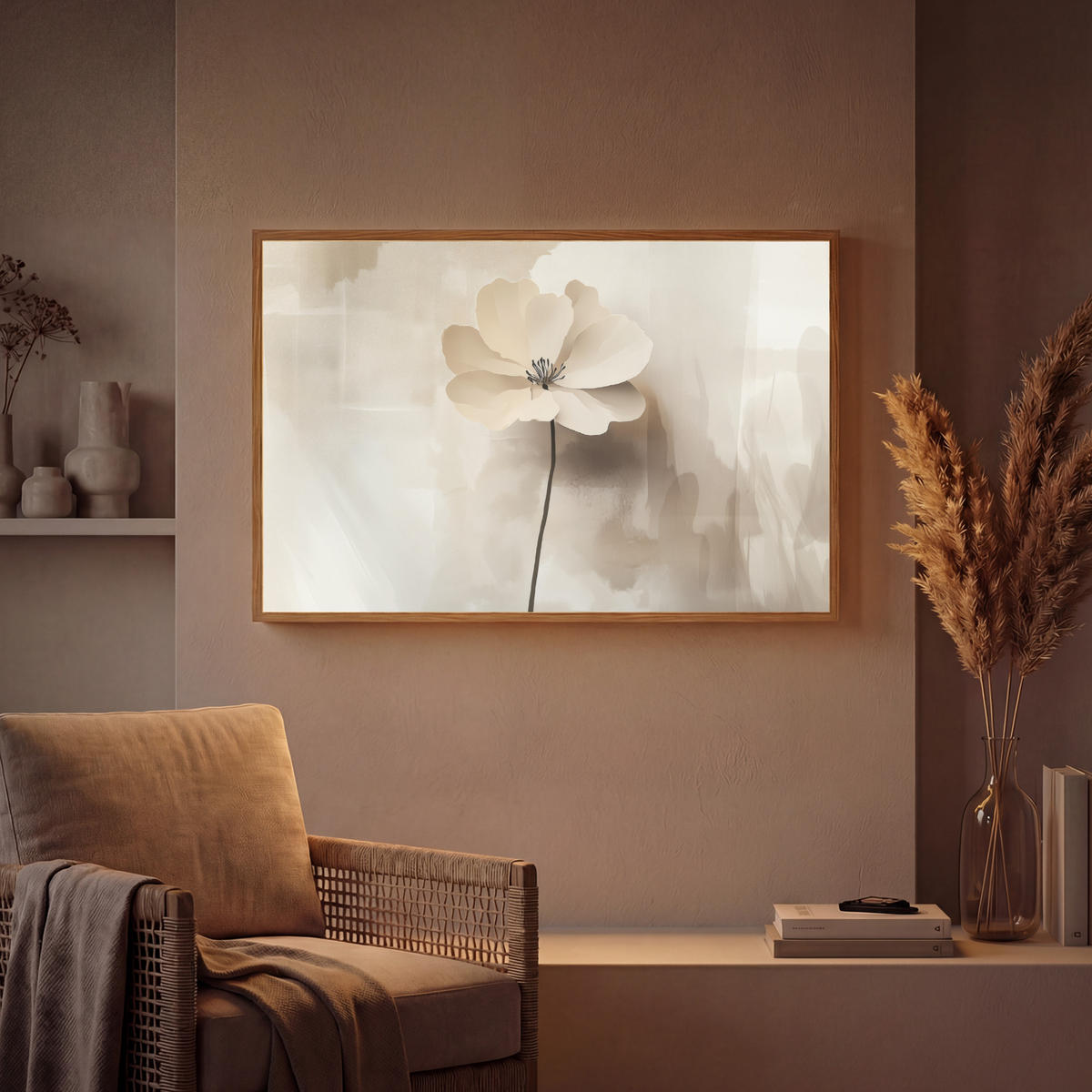 NÁSTĚNNÁ LAMPA S AKUMULÁTOREM Květina - béžová - barva - stín 100x70 cm - béžová, kompozitní dřevo (100/70/8cm) - OnlyWow
