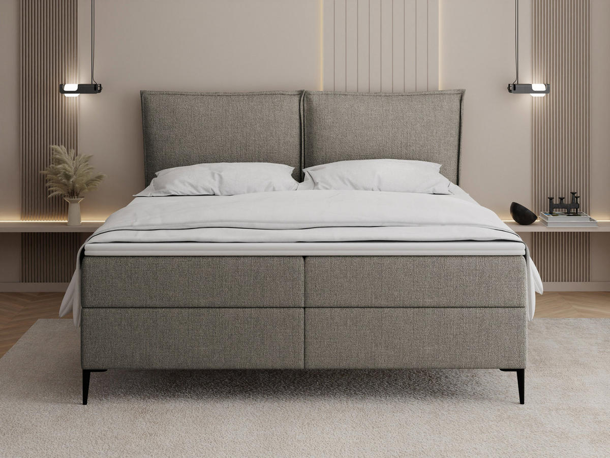BOXBETT Calio Rise mit Bettkasten, Taupe Chenille 180x200 cm – inkl. H4 Taschenfederkern Matratze & Foam Topper - Taupe/Beige, Holz/Holzwerkstoff (180/200cm) - WFL GROUP