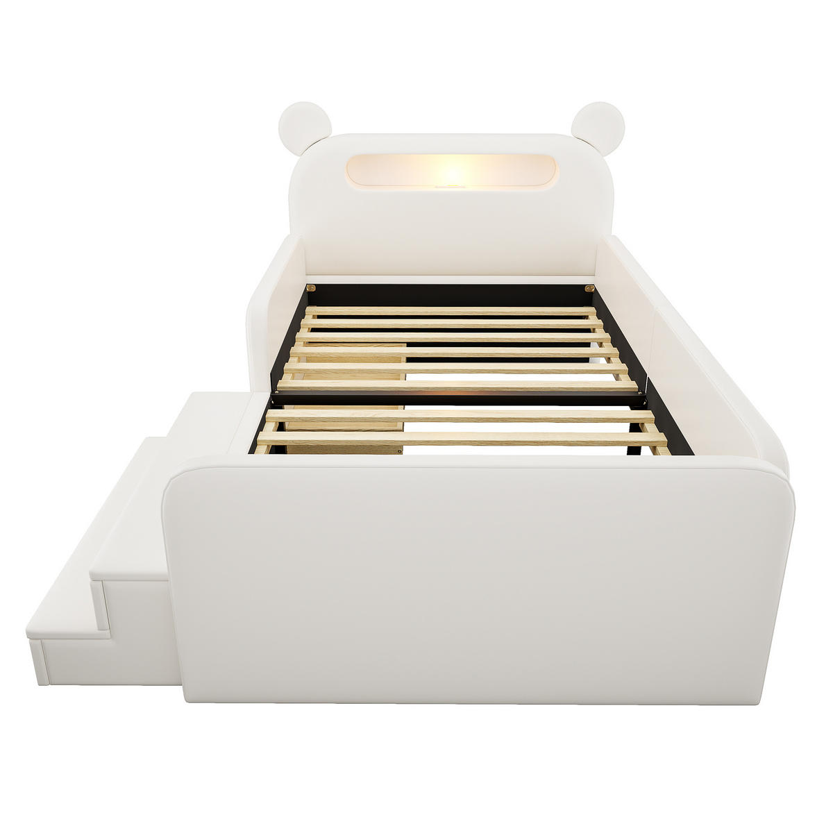 KINDER POLSTERBETT 90x200 Bär Kopfteil USB Stauraum Nachtlicht Weiß - Weiß, Holzwerkstoff (90/200cm) - FLIEKS