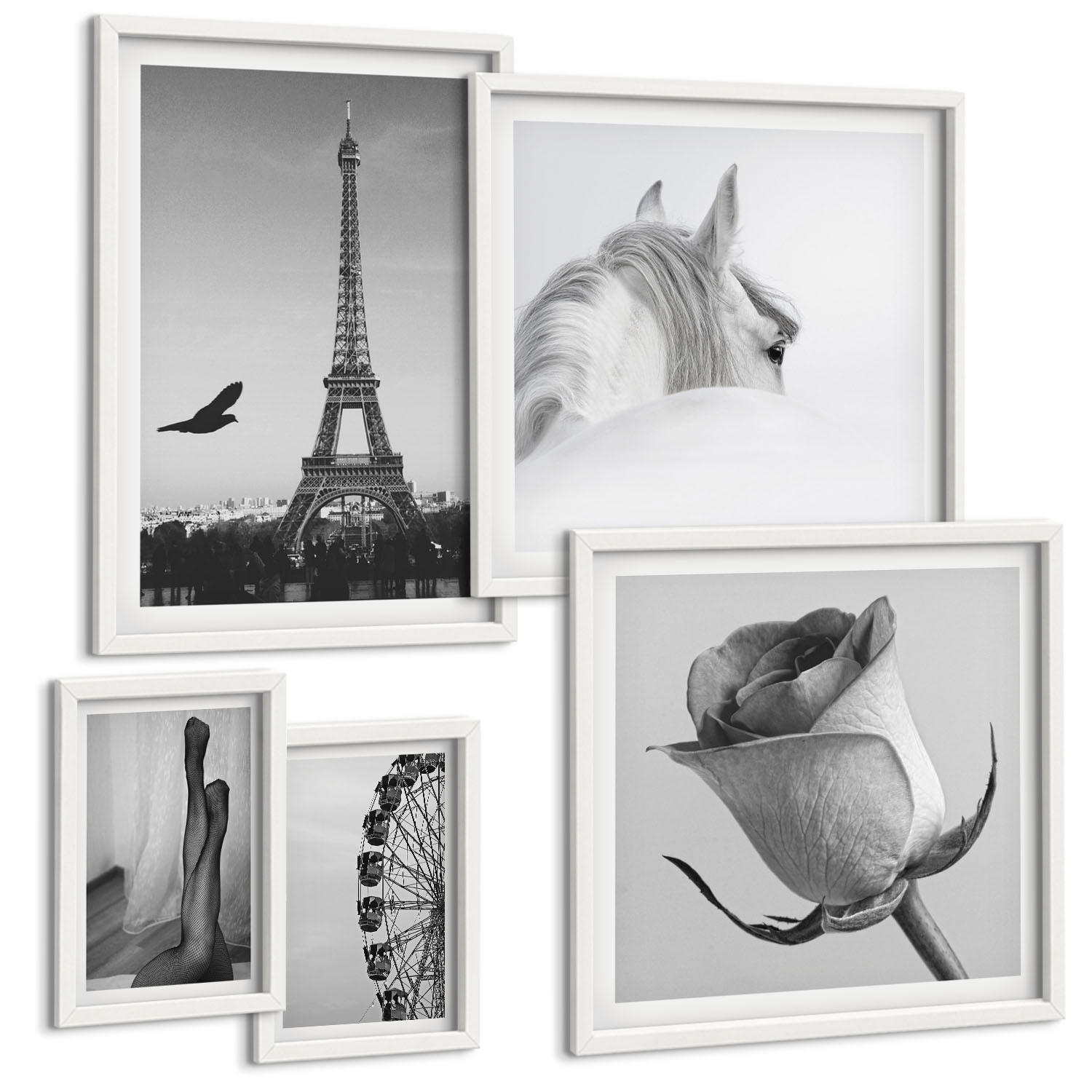 BILDER SET 5er Set - 50x50 cm & 20x30 cm & 40x60 cm Weißer Rahmen - Abstrakte warme Muster - Weiß, Kunststoff (40/60cm) - TULUP