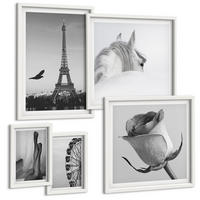 BILDER SET 5er Set - 50x50 cm & 20x30 cm & 40x60 cm Weißer Rahmen - Abstrakte warme Muster - Weiß, Kunststoff (40/60cm) - TULUP