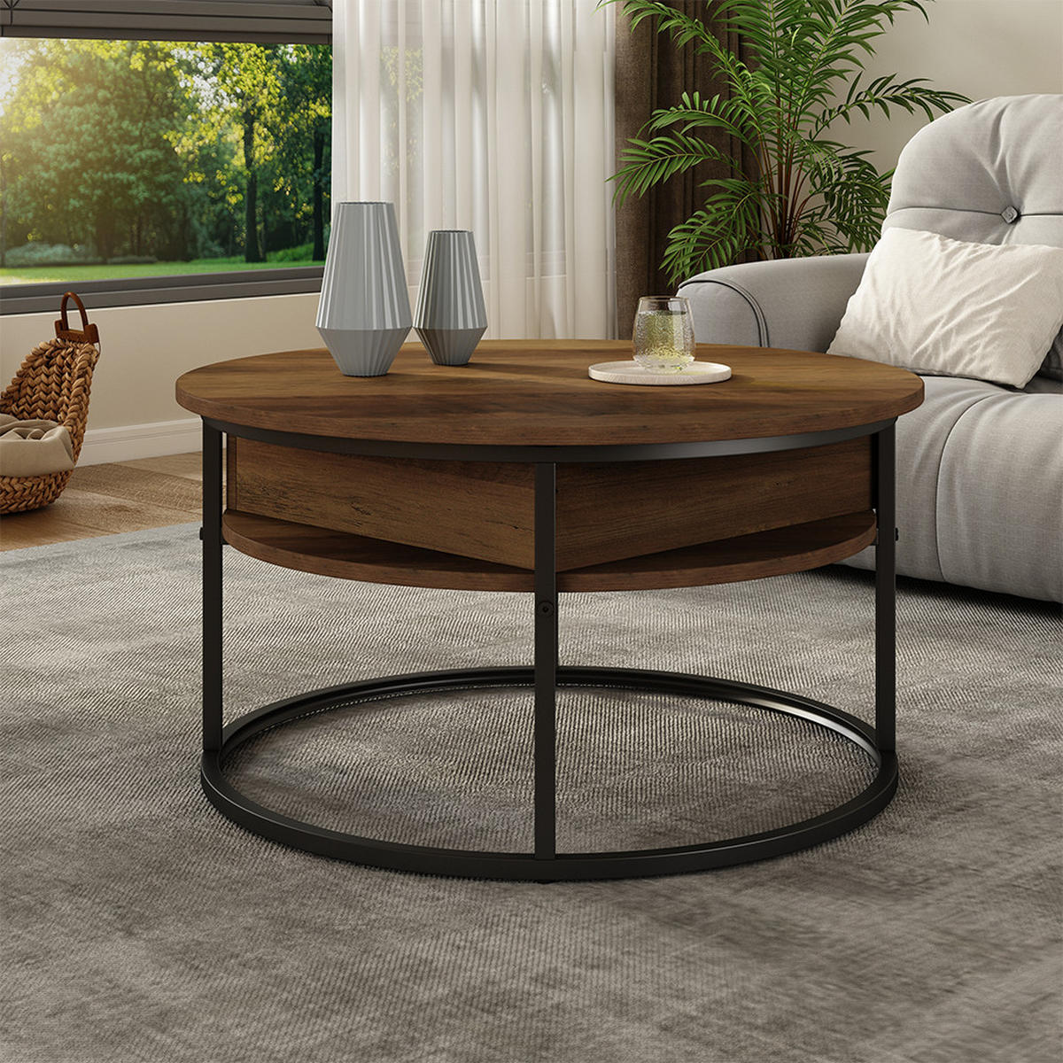 COUCHTISCH Marlo Holz 77 x 77 cm - Schwarz/Sonoma Eiche, Holzwerkstoff (77/77/52cm) - Vicco