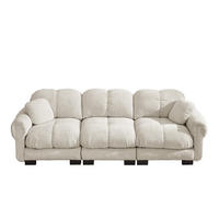 SOFA modular mit Steppnaht Chenille Light Khaki - Cappuccino, Textil (260/90/86cm) - IVMEU