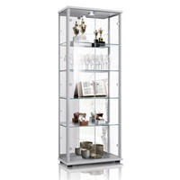 GLASVITRINE 33/67/176 cm mit Spiegel, LED, Schloss & 4 höhenverstellbaren Glasböden - Transparent/Silberfarben, Glas/Holzwerkstoff (67/176/33cm) - K-Möbel