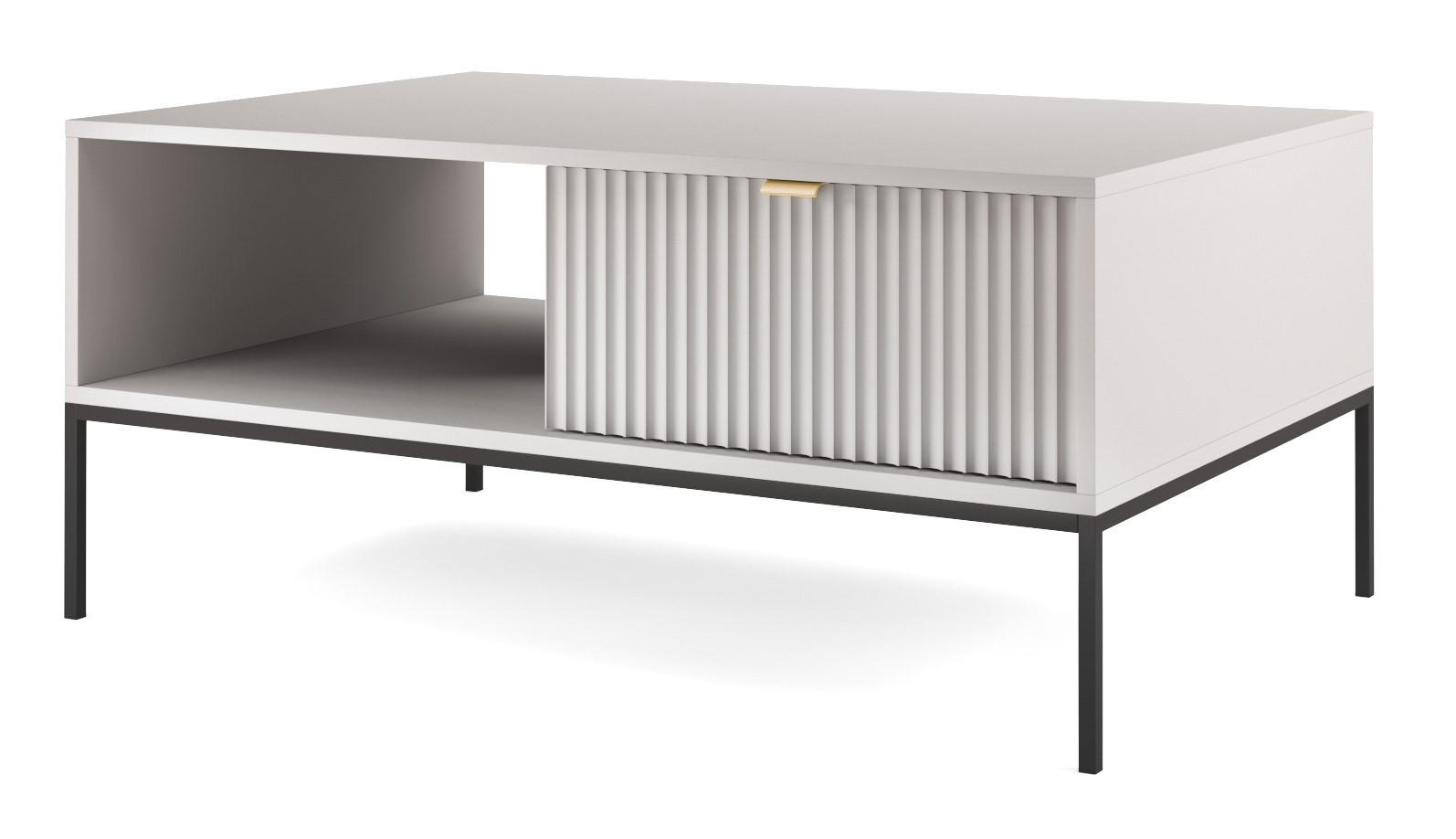 COUCHTISCH Kioto 104 cm in Grau mit Schubladen und Metallbeinen - Goldfarben/Schwarz, Holzwerkstoff/Metall (68/104/46cm) - Ravio