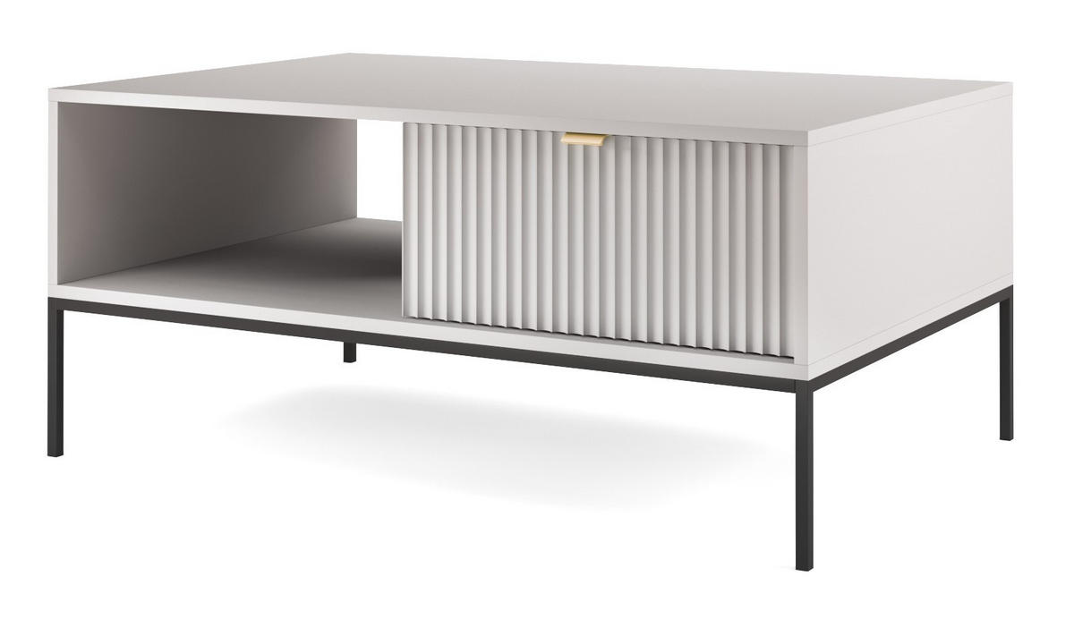 COUCHTISCH Kioto 104 cm in Grau mit Schubladen und Metallbeinen - Goldfarben/Schwarz, Holzwerkstoff/Metall (68/104/46cm) - Ravio
