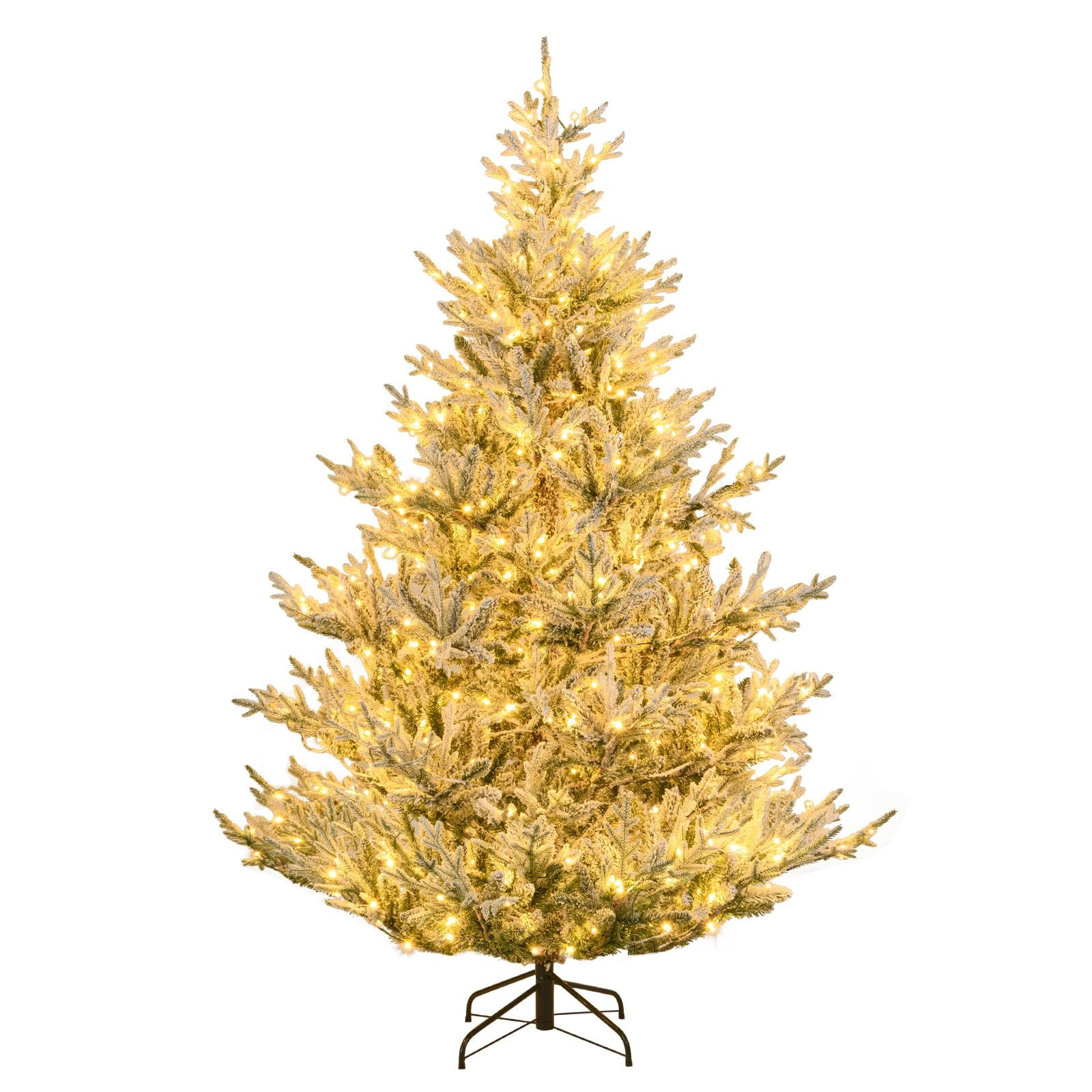WEIHNACHTSBAUM mit 13 Modi Beleuchtung und Schnee 210 cm grün - Grün, Metall (210cm) - COSTWAY