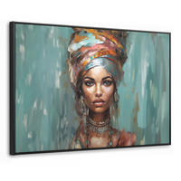 LEINWAND Bilder mit Rahmen - Frau - Kunst - Schmuck - Porträt - 150x100 - Blaugrau, Textil (150/100cm) - MuchoWow