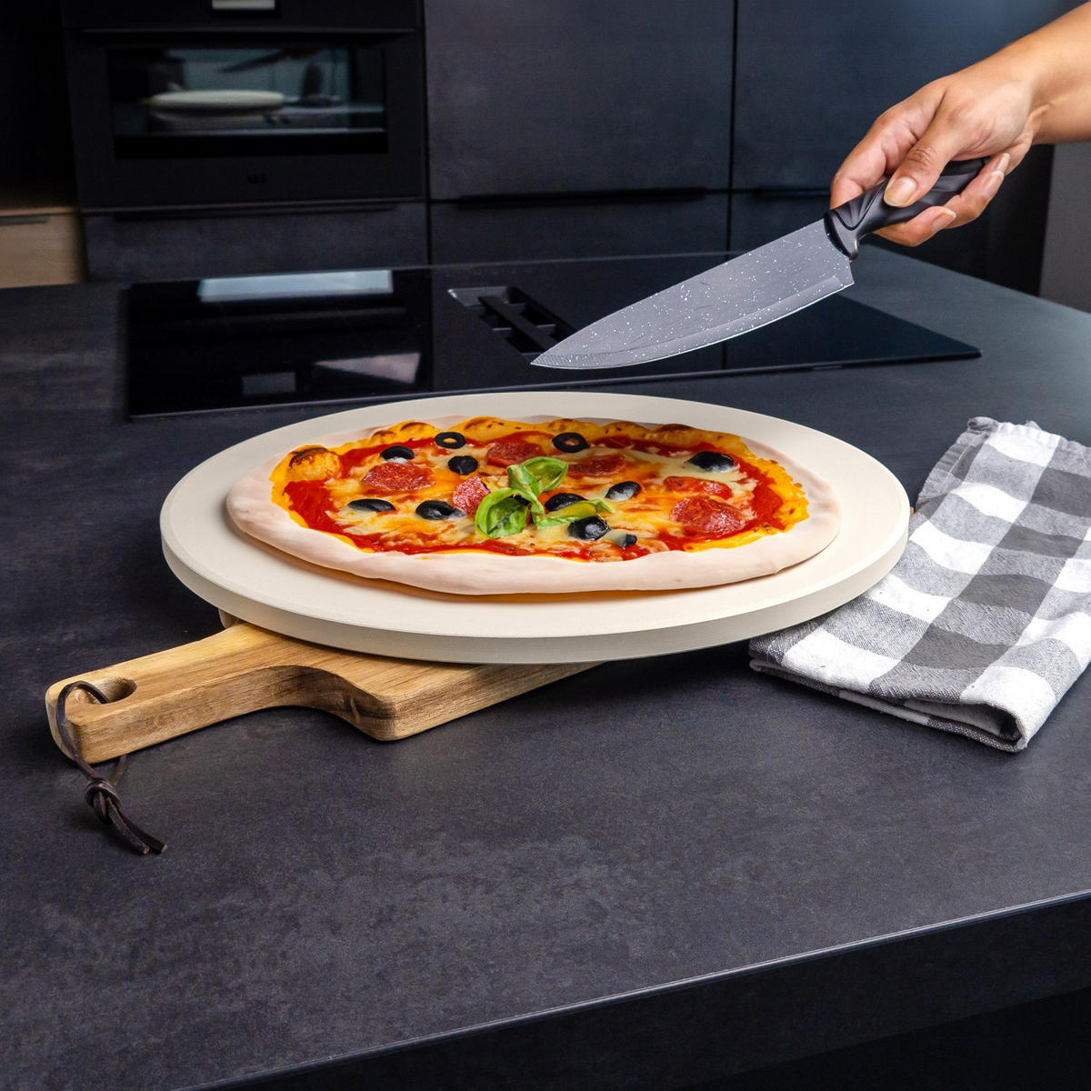 PIZZASTEIN für Grill und Backofen - Beige, Keramik (38/38/2cm) - Intirilife