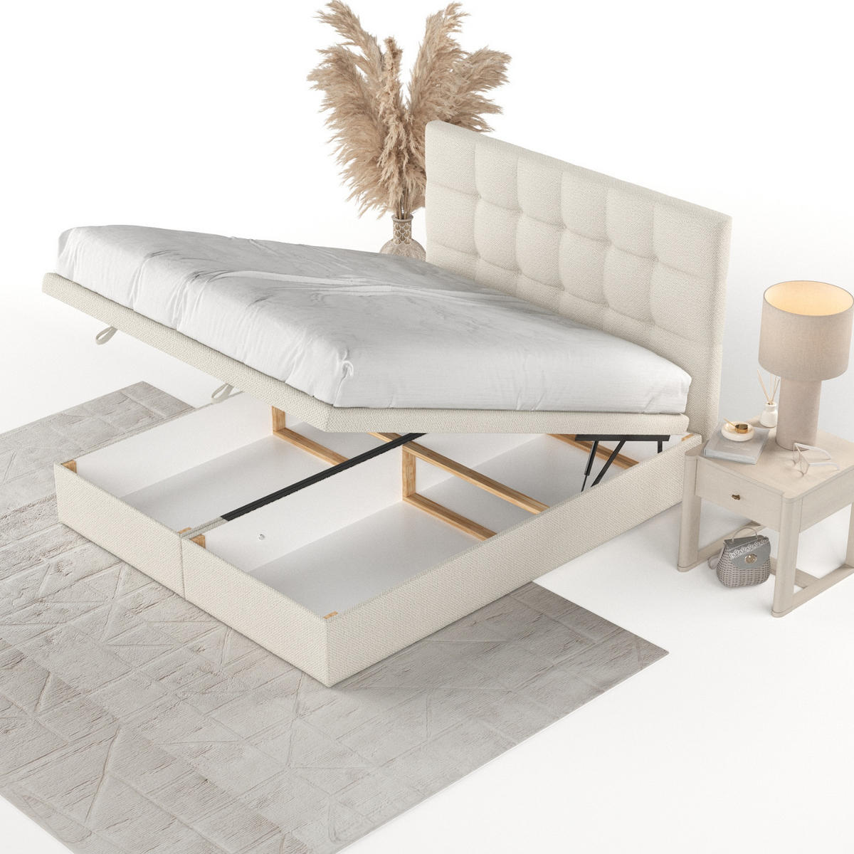 POLSTERBETT Guam mit Stauraum 140/200 cm Hellbeige im Alta Stoff - Sandfarben/Schwarz, Holz/Holzwerkstoff (140/200cm) - AltaBeds