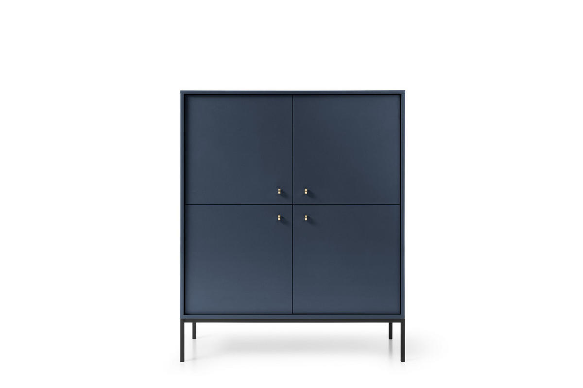 HIGHBOARD Molly Dunkelblau, Schwarze Beine, Hochkommode - Schwarz/Dunkelblau, Holzwerkstoff/Metall (104/125/39cm) - Bettso